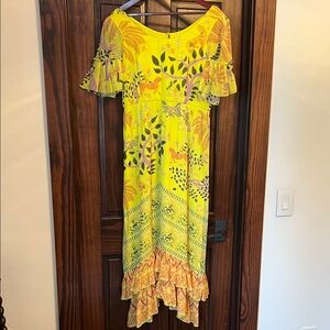 SALONI Bright Yellow Dress with Floral Accents